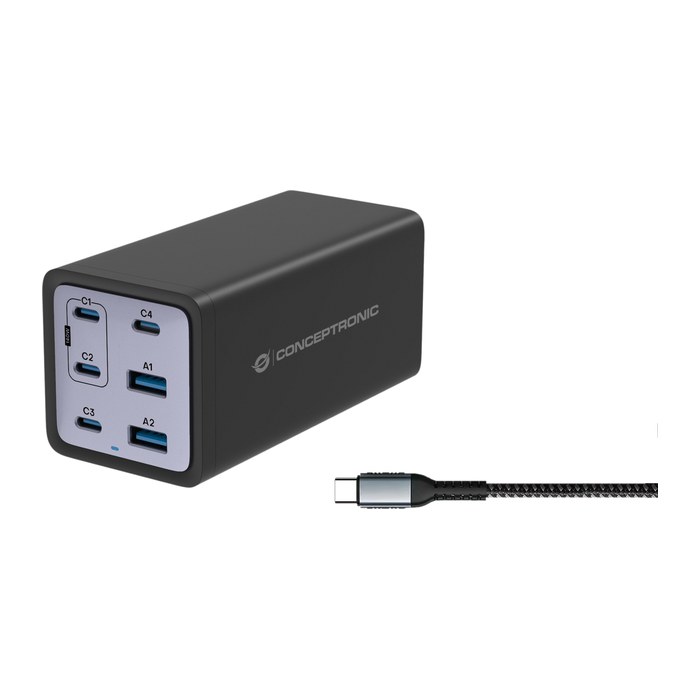 CONCEPTRONIC Ladegerät 6Port GaN 4xUSB-C/2xA200WPD3.1/PPS sw
