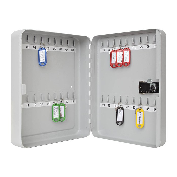 WEDO Schlüsselkasten lichtgrau mit 36 Haken, Zahlenschloss, 24,3 x 9,4 x 30,0 cm, 1 St.