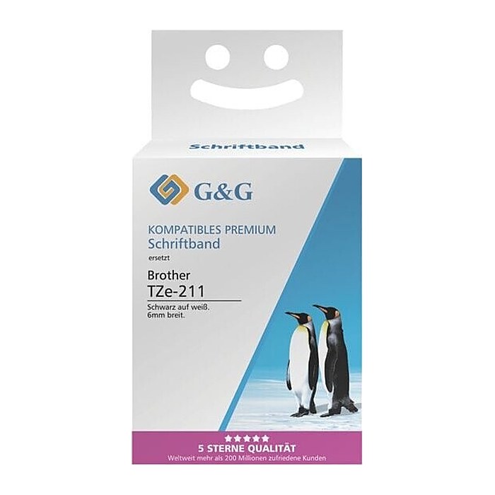 G&G Schriftband ersetzt Brother TZe-211 15200, 6 mm, schwarz auf weiß, 1 St.