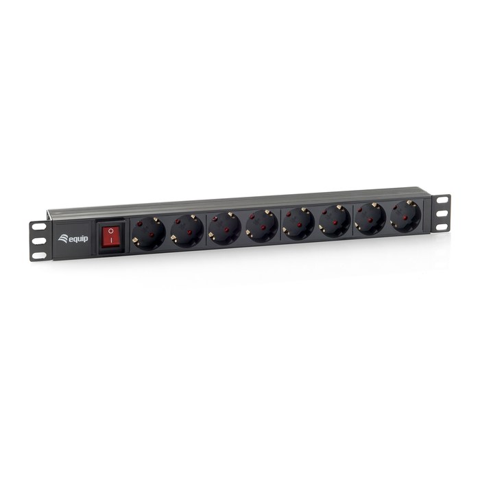 Equip 19" Steckdosenleiste 8xSchuko+Switch->St.90° sw. Pla.
