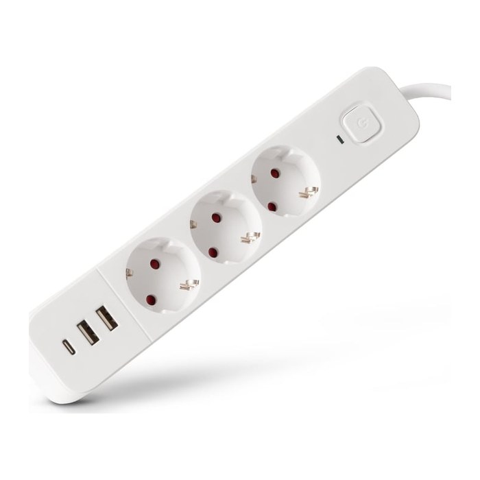 Entac Steckdosenleiste 3fach 2x USB-A & 1 USB-C, 1,5m weiß