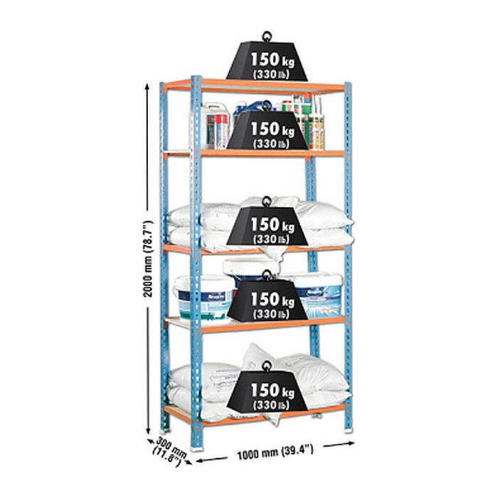 Simonrack Schwerlastregal MADERCLICK PLUS 8435104912799 blau, orange 100,0 x 30,0 x 200,0 cm