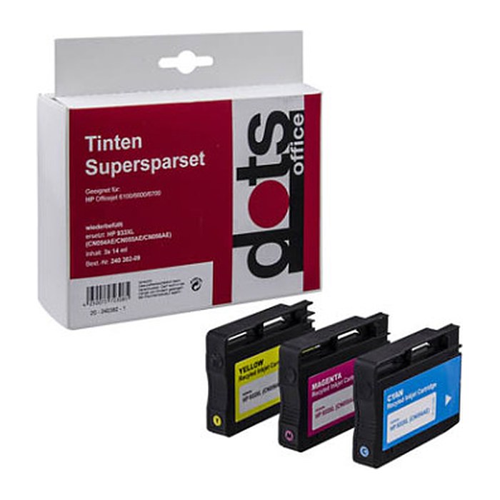 dots cyan, magenta, gelb Druckerpatronen kompatibel zu HP 933XL (CN054AE, CN055AE, CN056AE)