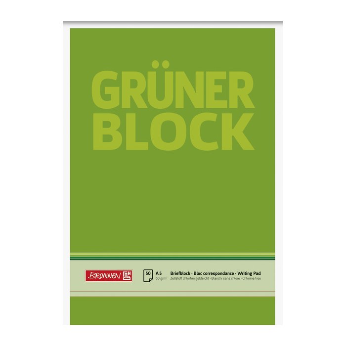 BRUNNEN Briefblöcke "Grüner Block" DIN A5 blanko Lineatur 6, 1 Block