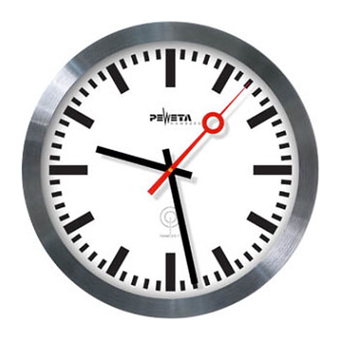 PEWETA Funkwanduhr Bahnhof weiß silber Aluminium, Ø 30,0 cm