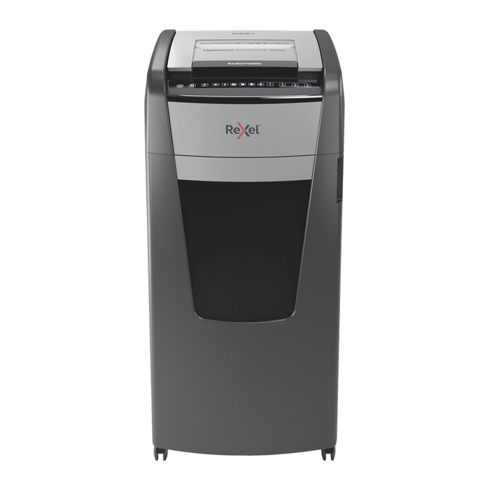 AKTION: Rexel Optimum AutoFeed+ 600X Aktenvernichter mit Partikelschnitt P-4, 4 x 28 mm, bis 600 Blatt, schwarz mit 150 Euro CashBack