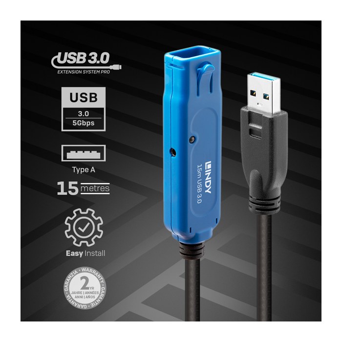 LINDY USB 3.0 Aktiv-Verlängerung Typ A/A Pro M/F 15m