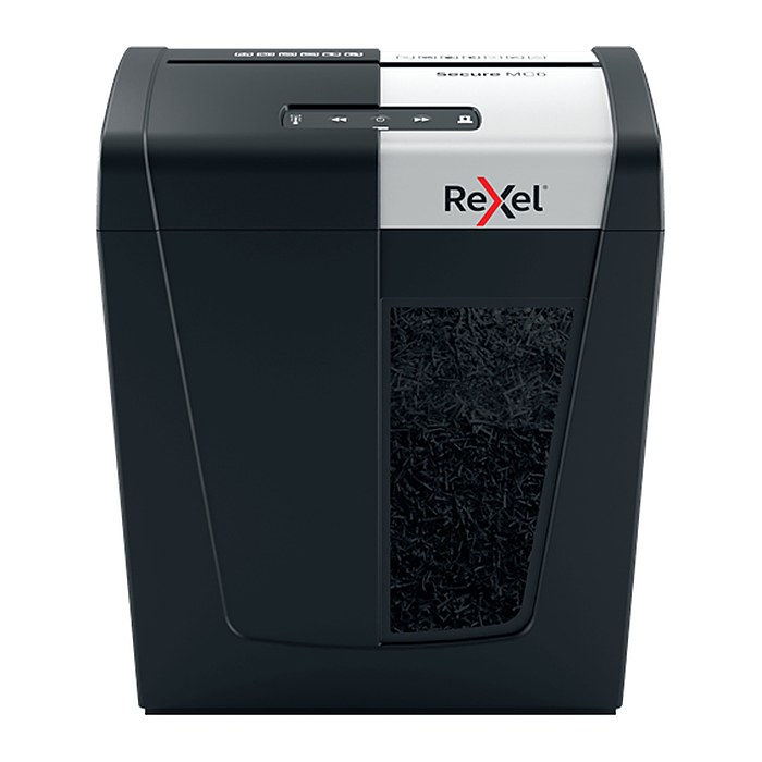 Rexel Secure MC6 Aktenvernichter mit Partikelschnitt P-5, 2 x 15 mm, bis 6 Blatt, schwarz