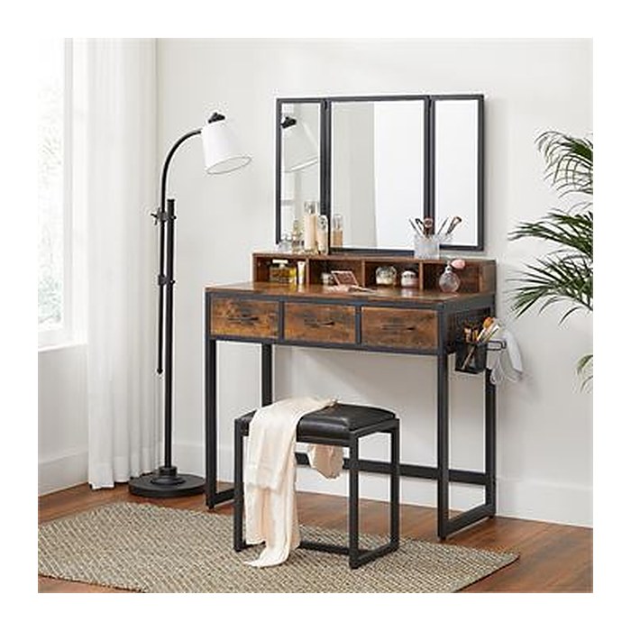 VASAGLE Schminktisch rechteckig Spanplatte braun, schwarz 90,0 x 40,0 x 141,0 cm, 1 St.