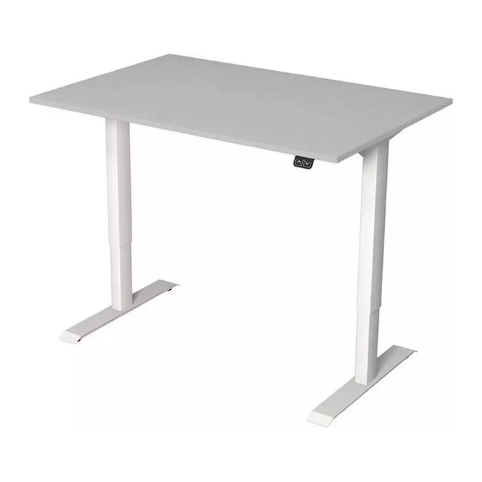 Kerkmann Move 1 elektrisch höhenverstellbarer Schreibtisch lichtgrau rechteckig, T-Fuß-Gestell weiß 120,0 x 80,0 cm
