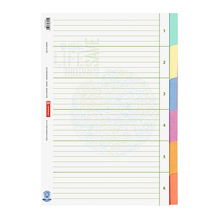 BRUNNEN Ordnerregister Recycling DIN A4 Vollformat blanko beige 6-teilig, 1 Satz