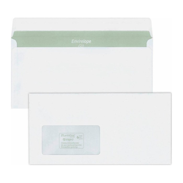 MAILmedia Briefumschläge Envirelope® DIN lang+ mit Fenster recycling-weiß haftklebend 500 St.