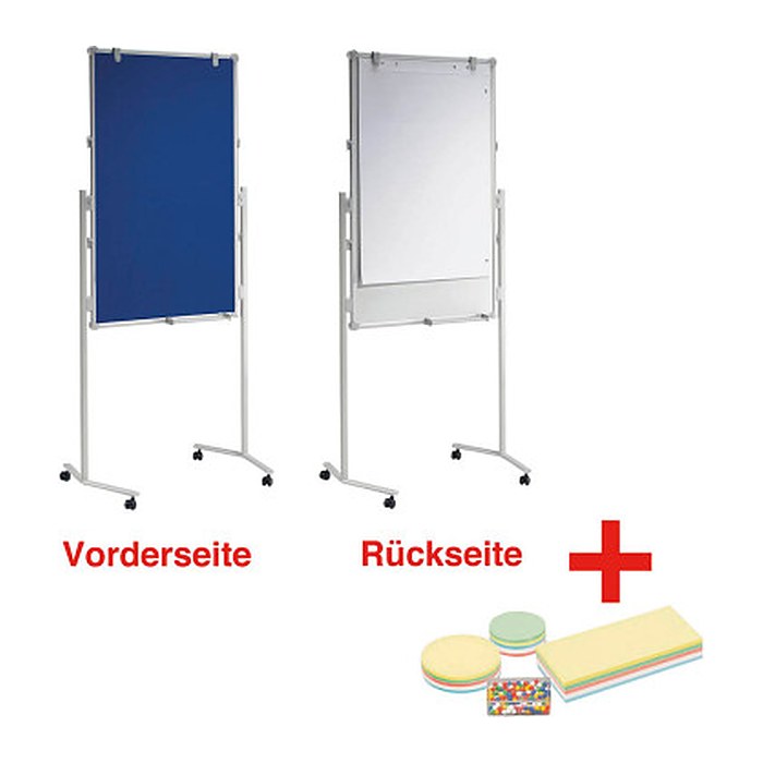 AKTION: MAUL mobiles Whiteboard MAULpro 75,0 x 120,0 cm blau#!#weiß Textil/Whiteboard + GRATIS Moderations-Starter-Set, bestehend aus je 120 Moderationskarten Ø 9,5 cm, Ø 13,5 cm, 9,5 x 20,0 cm, 200 Signal-Nadeln