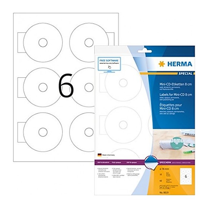 HERMA CD-Etiketten 8619 weiß, 60 Etiketten