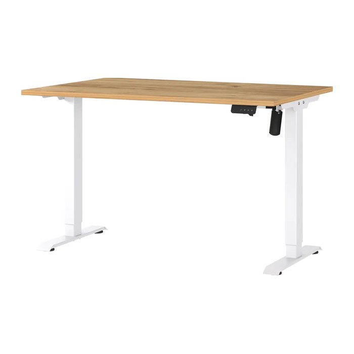 GERMANIA Boras höhenverstellbarer Schreibtisch navarra-eiche rechteckig, T-Fuß-Gestell weiß 120,0 x 80,0 cm