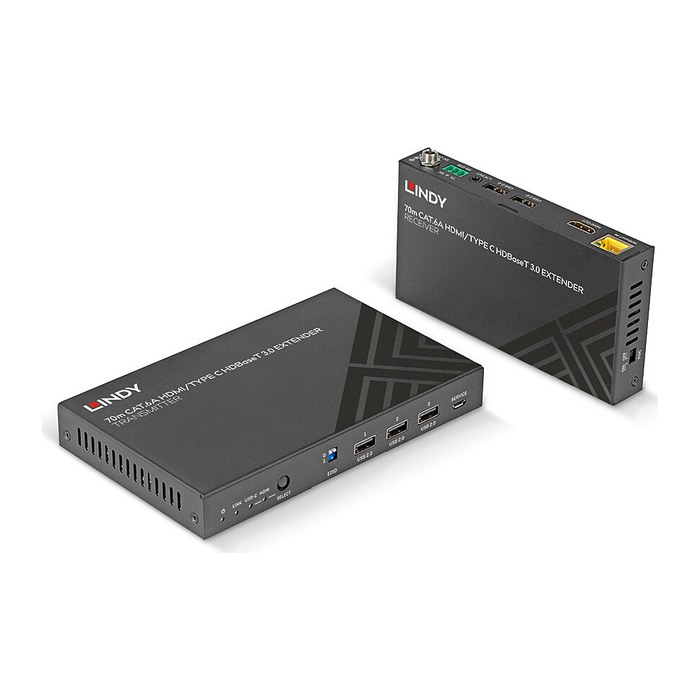 LINDY 70m Cat.6A TypeC & HDMI HDBaseT 3.0 KVM Extender