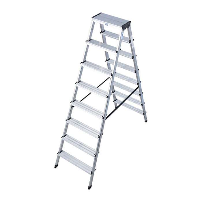 KRAUSE Stehleiter beidseitig MONTO Dopplo silber 2x 8 Stufen, H: 187,0 cm