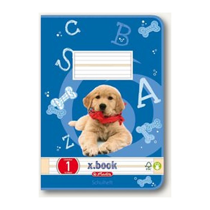 herlitz Schulheft Hund x.book Lineatur 1 liniert DIN A5 ohne Rand, 16 Blatt, 1 St.
