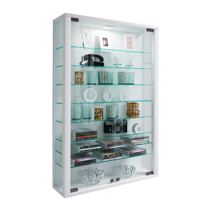 VCM my home Vitrosa Mini Vitrine weiß 8 Fachböden mit Beleuchtung