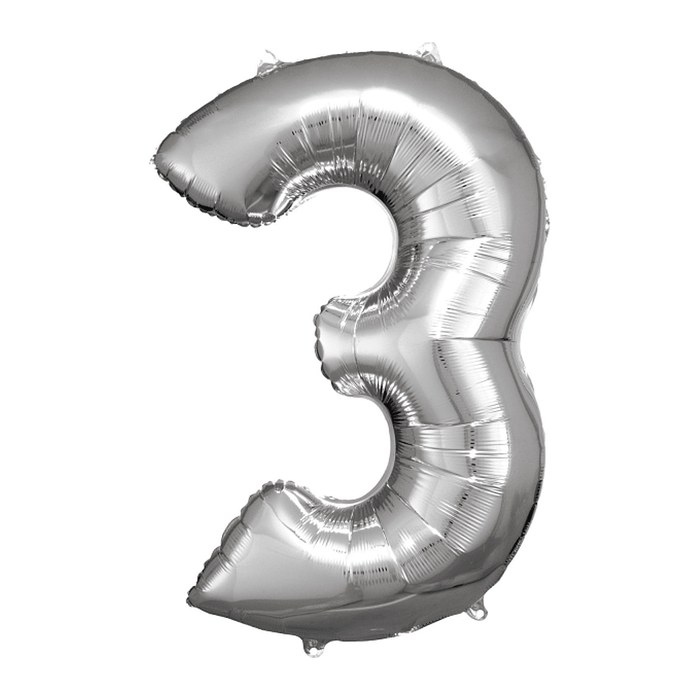 amscan® Folienballon Zahl 3 silber, 1 St.