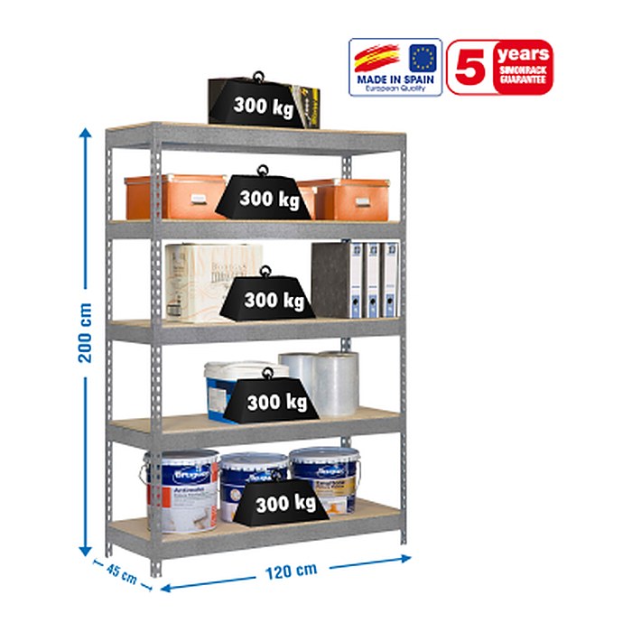 Simonrack Schwerlastregal KIT BRICOFORTE 1204-5 CHIPBOARD 778100040201245 verzinkt 120,0 x 45,0 x 200,0 cm
