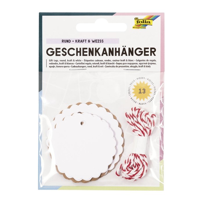 folia Geschenkanhänger weiß, natur Set Rund, 12 St.