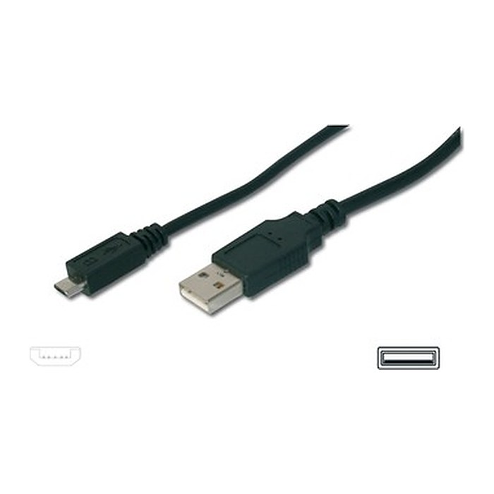 DIGITUS USB 2.0 Anschlusskabel Typ A -mikro B St/St 1.0m, sw