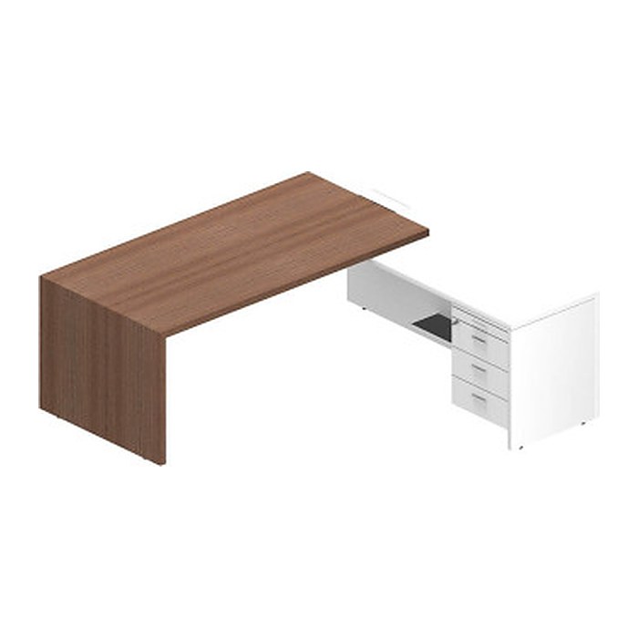 Quadrifoglio T45 Schreibtisch nussbaum, weiß L-Form, Wangen-Gestell nussbaum 200,0 x 194,0 cm