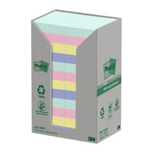 Post-it® Recycling Notes Haftnotizen farbsortiert, 24 Blöcke