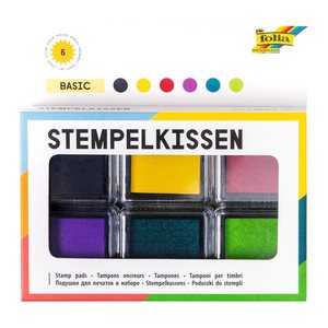 folia Stempelkissen basic schwarz, gelb, rot, lila, türkis, grün 6x 2,4 x 2,4 cm, 1 Pack