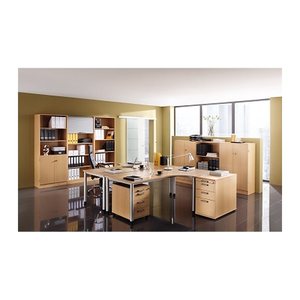 HAMMERBACHER HS08 höhenverstellbarer Schreibtisch buche quadratisch, 4-Fuß-Gestell silber 80,0 x 80,0 cm