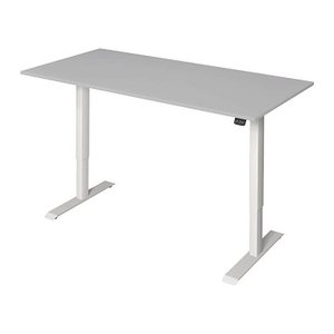 Kerkmann Move 1 elektrisch höhenverstellbarer Schreibtisch lichtgrau rechteckig, T-Fuß-Gestell weiß 160,0 x 80,0 cm