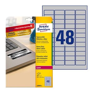 AVERY Zweckform Typenschildetiketten L6009-8 silber 45,7 x 21,2 mm, 8 Blatt