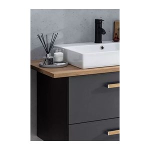 MÖBELPARTNER Waschbecken mit Unterschrank Duo 701520 anthrazit, eiche landhaus 165,2 x 50,0 x 61,5 cm