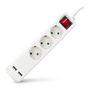 Entac Steckdosenleiste 3fach mit USB 1,5m Schalter weiß