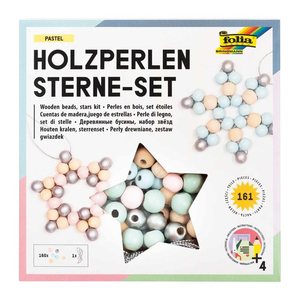 folia Perlen-Set Holzperlen Sterne pastell