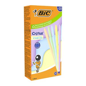 BIC Kugelschreiber Cristal PASTEL pastellorange, pastellgrün, pastellblau, pastellgelb, pastellrosa, Schreibfarbe: blau, 20 St.