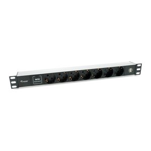 Equip 19" Steckdosenleiste 7xSchuko/2xUSBA->St.90°ÜSS Alu.