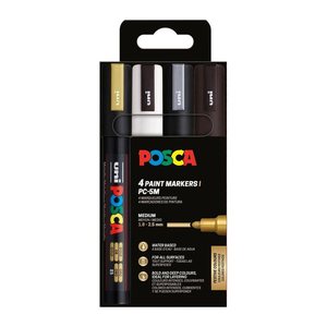 uni-ball POSCA PC-5M Metallic Acrylstift farbsortiert 1,8 - 2,5 mm, 4 St.