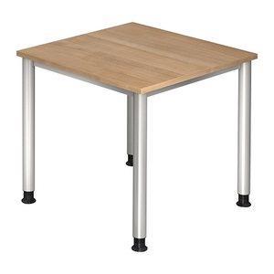 HAMMERBACHER HS08 höhenverstellbarer Schreibtisch nussbaum quadratisch, 4-Fuß-Gestell silber 80,0 x 80,0 cm
