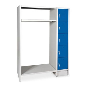 Schließfachgarderobe (5-Fächer) – Korpus in Lichtgrau (1270 x 500 x 1800 mm, Türen Enzianblau)