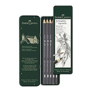 FABER-CASTELL Graphit Aquarelle Bleistifte HB, 2B, 4B, 6B, 8B schwarz, 5 St.