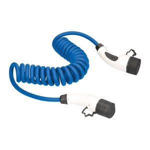 as-Schwabe MODE 3 Spiral Ladekabel für Elektroautos Typ 2 auf Typ 2 blau 400 V, 16 A, 11,0 KW, 1,0 - 5,0 m