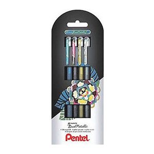Pentel Hybrid Dual Metallic Gelschreiber 0,5 mm, Schreibfarbe: farbsortiert, 4 St.