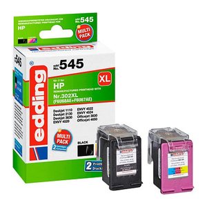 edding EDD-545 schwarz, color Druckerpatronen kompatibel zu HP 302XL (F6U67AE), 2er-Set