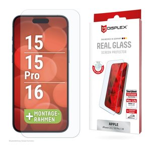 DISPLEX® Real Glass Display-Schutzglas für Apple iPhone 15, iPhone 15 Pro, iPhone 16