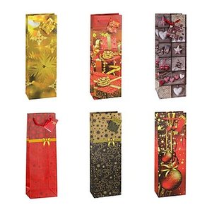 TSI Geschenktüten für Flaschen Weihnachten Serie 9 Motiv sortiert 12,0 x 36,0 cm, 12 St.