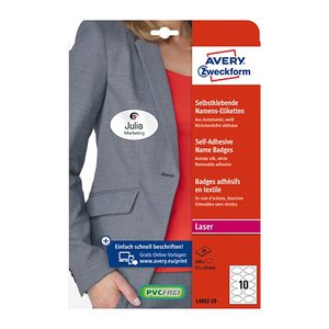 AVERY Zweckform Namensetiketten L4882-20 weiß 85,0 x 50,0 mm, 20 Blatt