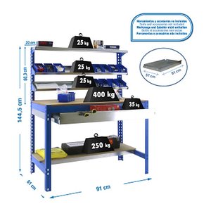 Simonrack Werkbank SIMONWORK BT1 BOX 900 blau 1 Schublade 91,0 x 61,0 x 144,5 cm