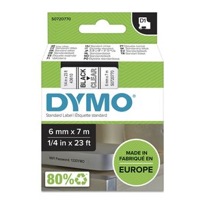 DYMO Schriftband D1 43610 S0720770, 6 mm, schwarz auf transparent, 1 St.